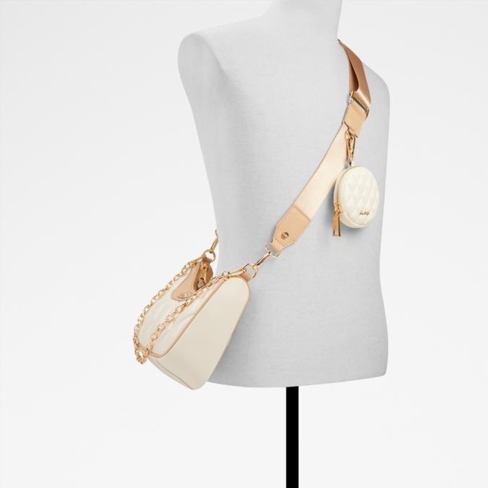 ALDO Cream Quilted Shoulder Bag with Coin Pouch Gold Chain Accent - Picture 3 of 4
